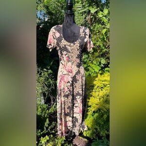 Starina Vintage floral90’s Maxi dress size small rayon feminine, sexy fitted